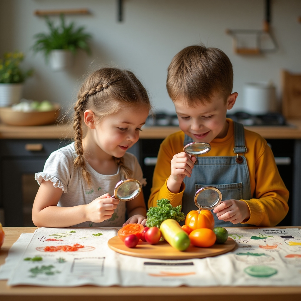 Kinder beim spielerischen Lernen über Lebensmittel